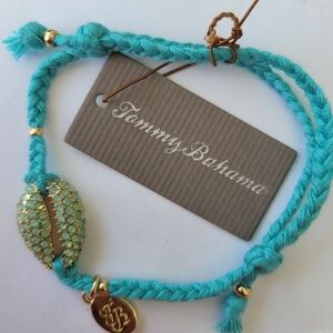 Tommy Bahama Turquoise Braided Bracelet with Gold and Mint Crystal Shell Charm